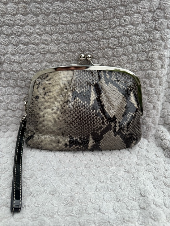 Coach Handbags - Coach Snake-Print Wristlet Clutch in Gray and Cream